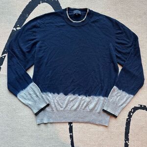 Lanvin Navy Grey Dip Dye Gradient 100% Merino Wool Sweater Sz L Italy Made‎